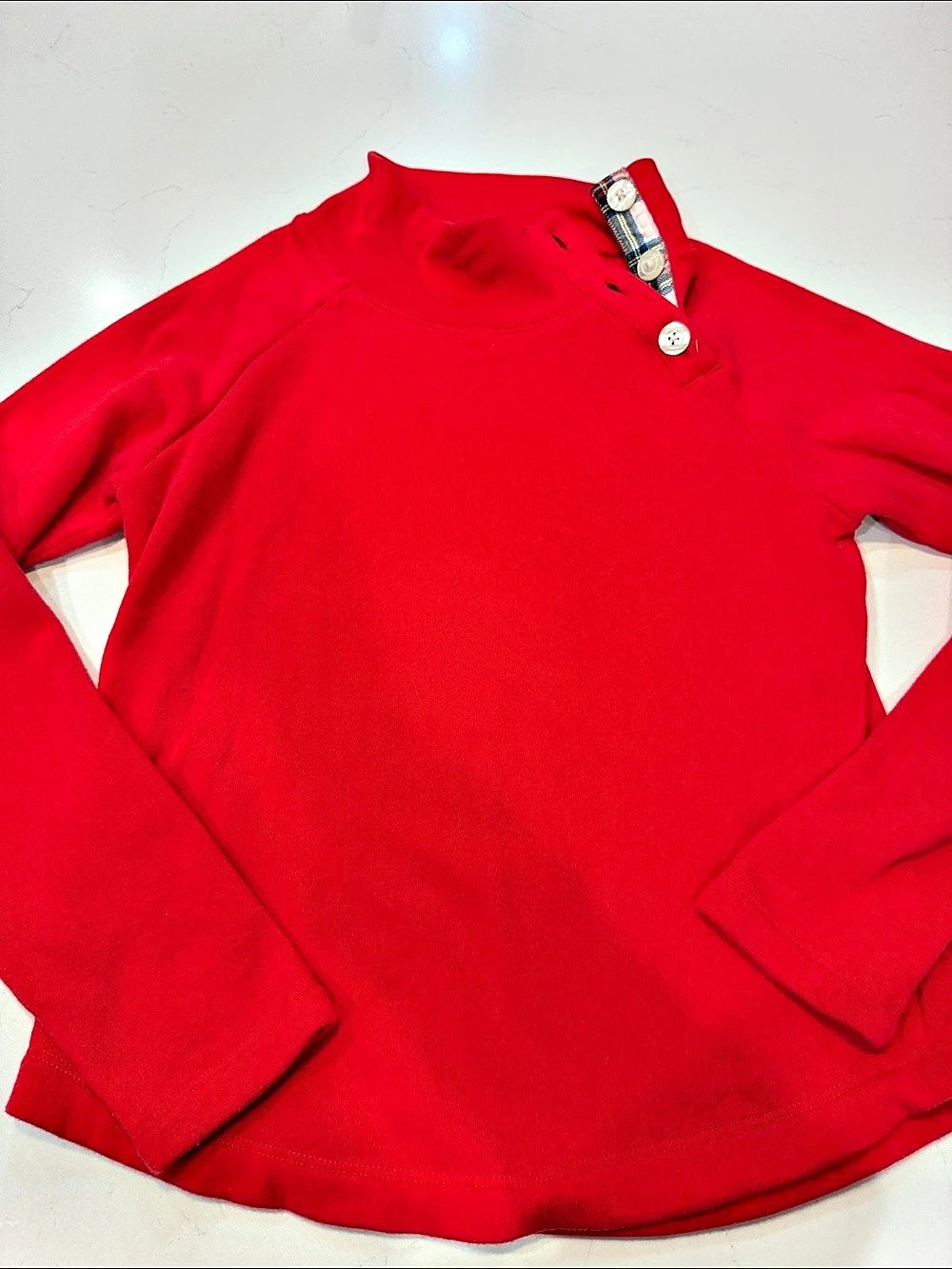 Crewcuts Girls Tartan Button-Neck Pullover Sweatshirt Red XL (12-14)